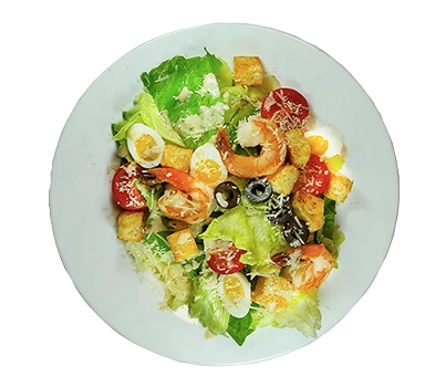 Салати Цезар з тигровими креветками Замовити Салати Цезар з тигровими креветками